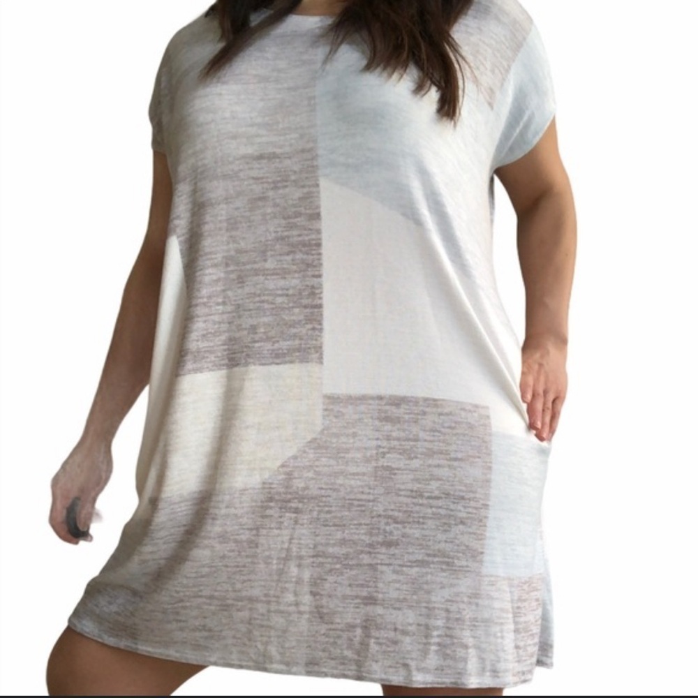 Wilfred Free Women's Gray Beige White Top Shirt Dress Size Small pockets - Picture 2 of 11